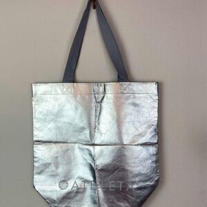 Free with Athleta purchase! silver tote w/ canvas handles